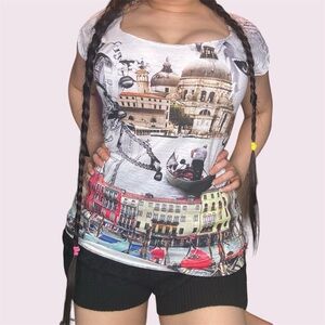 👚🖼️ Artsy Masquerade Town White Painting Shirt